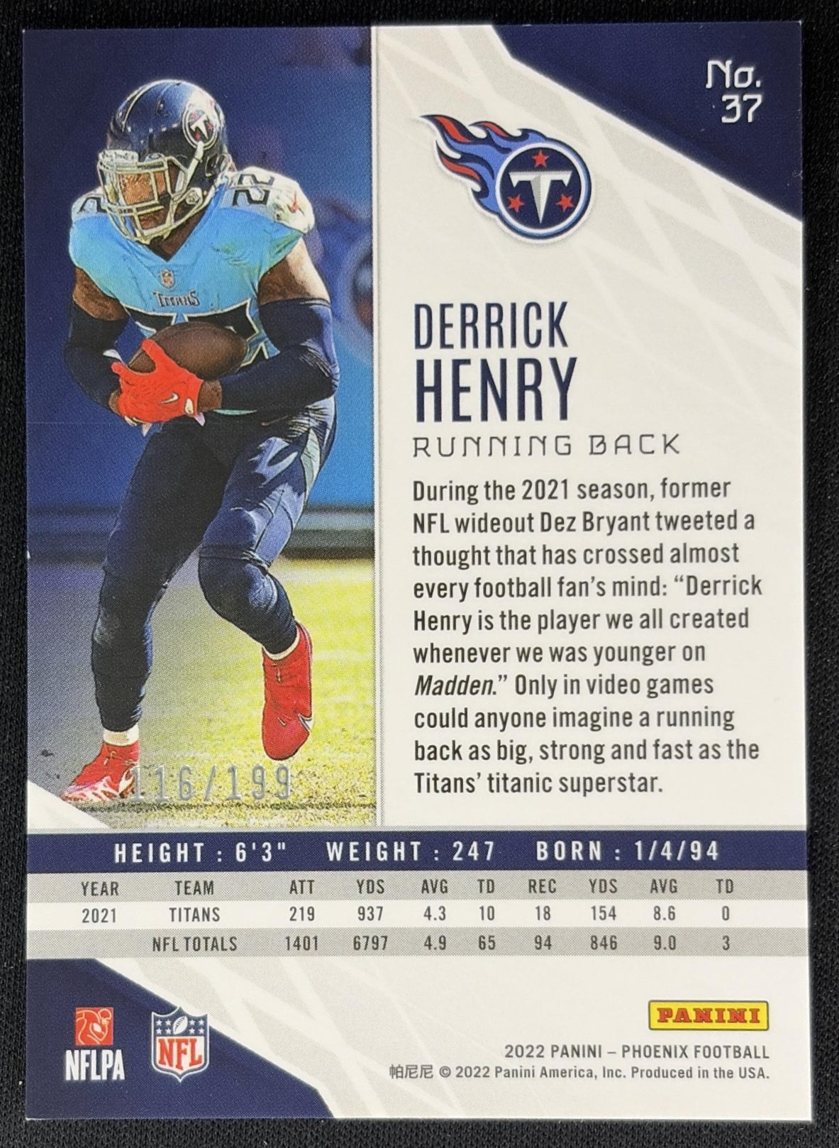 Derrick Henry 2022 Panini Phoenix Pink /199 Titans Sports Trading Cards