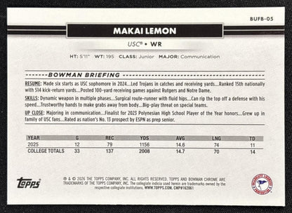 Makai Lemon 2026 Topps NSCC Collection Bowman U Chrome Sports Trading Cards