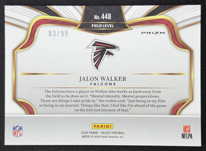 Jalon Walker 2025 Panini Select Field Level Tri-Color Prizm /99 Falcons