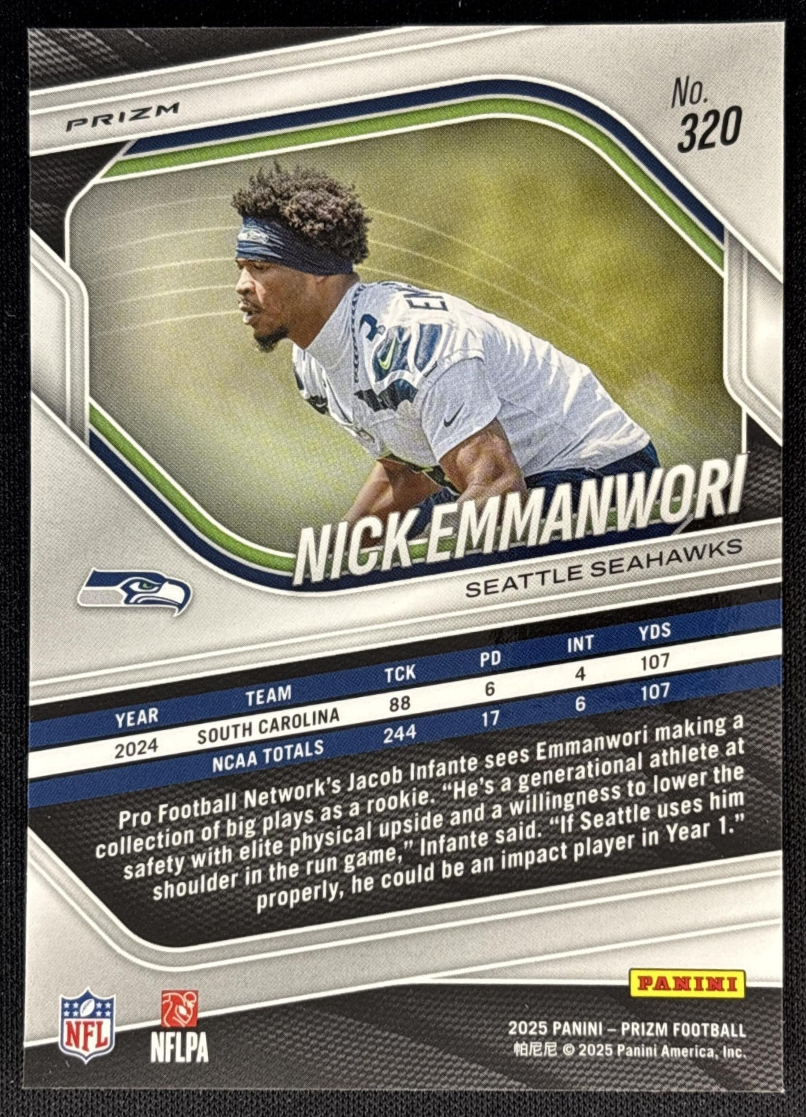 Nick Emmanwori 2025 Panini Prizm Red White & Blue Seahawks back
