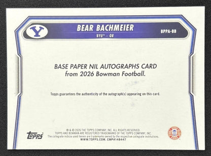 Bear Bachmeier 2026 Bowman Paper Prospect Auto Gold /50 Cougars