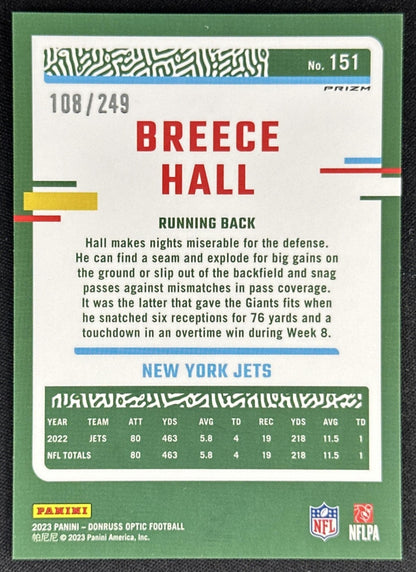 Breece Hall 2023 Panini Donruss Optic Orange Prizm /249 Jets