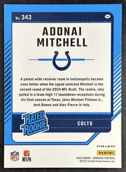 Adonai Mitchell 2024 Panini Donruss Optic Rated Rookie Preview Red Wave Colts Sports Trading Card