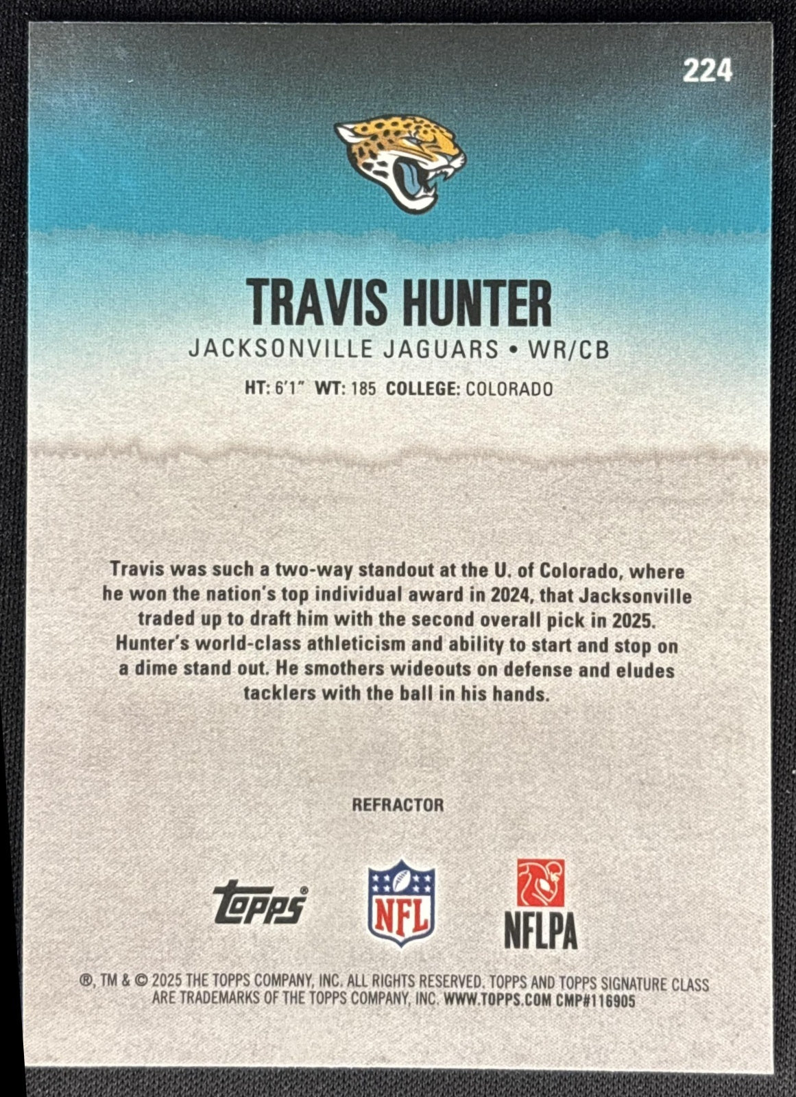 Travis Hunter 2025 Topps Signature Class Chrome Rookie White Refractor Jaguars Sports Trading Cards