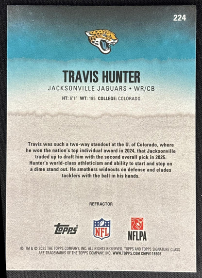 Travis Hunter 2025 Topps Signature Class Chrome Rookie White Refractor Jaguars Sports Trading Cards
