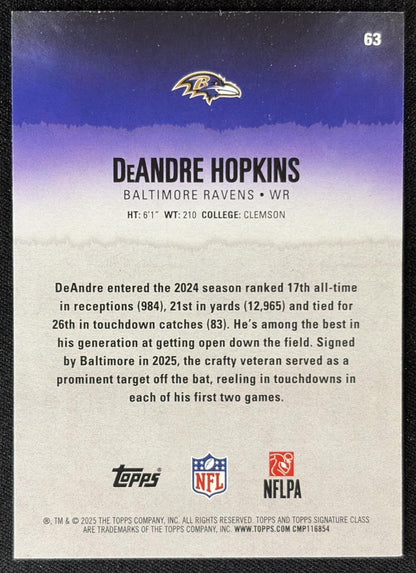 DeAndre Hopkins 2025 Topps Signature Class Veteran Red & Black Foil Ravens