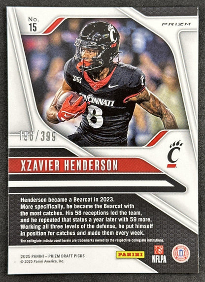 Xzavier Henderson 2025 Panini Prizm Draft Picks Red /399 Bearcats back