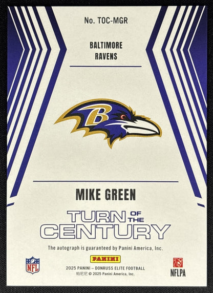 Mike Green 2025 Panini Donruss Elite Turn of the Century Auto /499 Ravens Sports Trading Cards