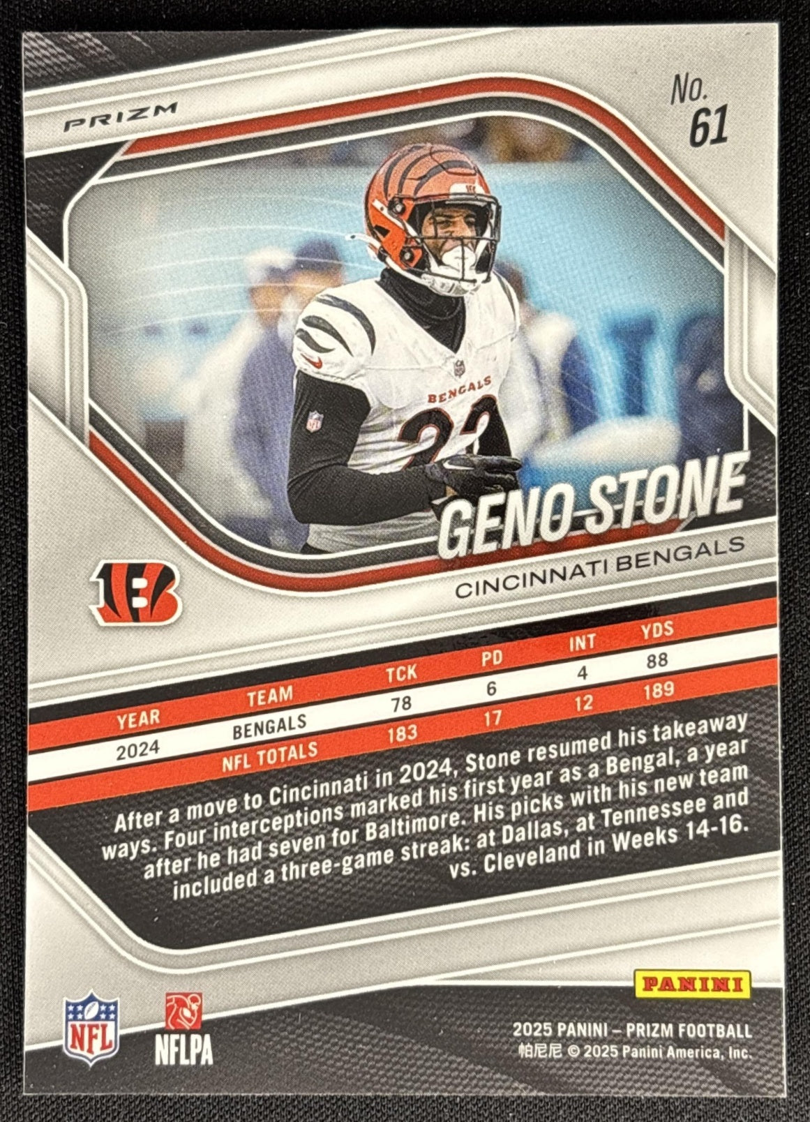 Geno Stone 2025 Panini Prizm Neon Green Pulsar Bengals Sports Trading Card