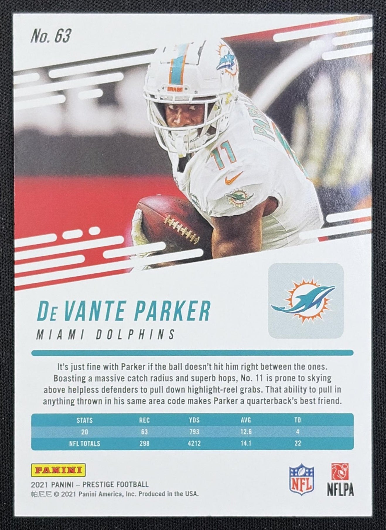 DeVante Parker 2021 Panini Prestige Xtra Points Blue /249 Dolphins back