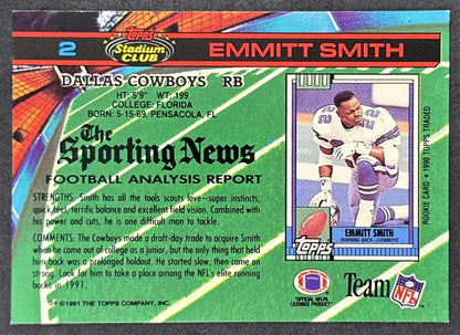 Emmitt Smith 1991 Topps Stadium Club Cowboys Sports Trading Card