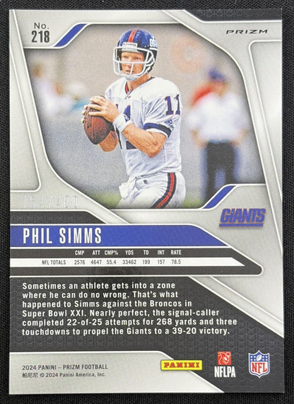 Phil Simms 2024 Panini Prizm Pandora /400 Giants back