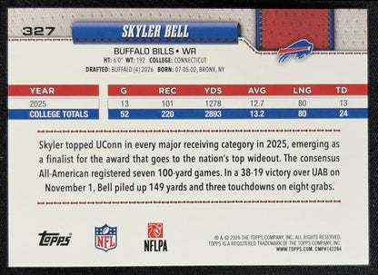Skyler Bell 2026 Topps Rainbow Foil Bills back
