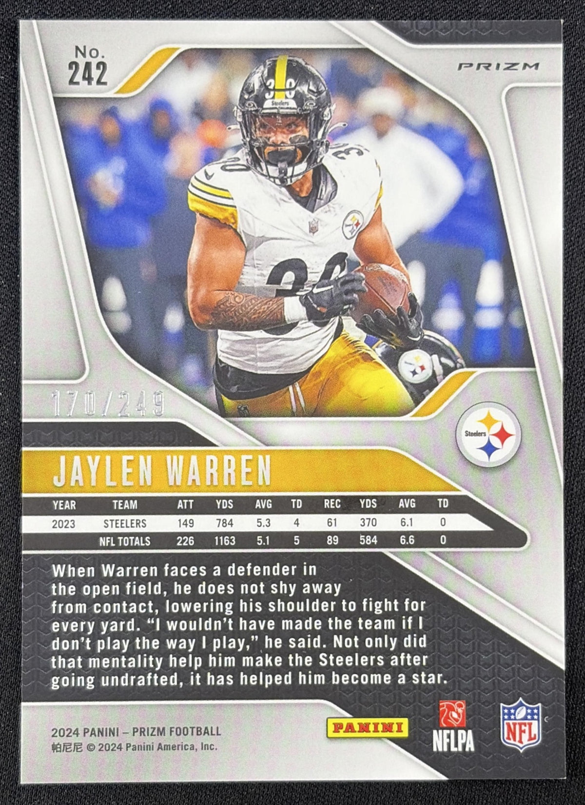 Jaylen Warren 2024 Panini Prizm Orange /249 Steelers