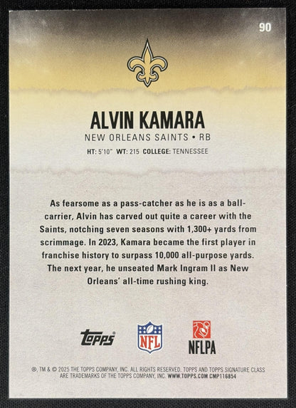 Alvin Kamara 2025 Topps Signature Class Veteran Auto Black Gold Foil /10 Saints back