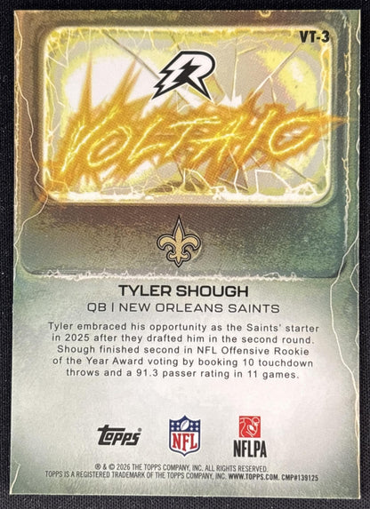 Tyler Shough 2025 Topps Resurgence Voltaic Saints New Orleans Saints Sports Trading Cards