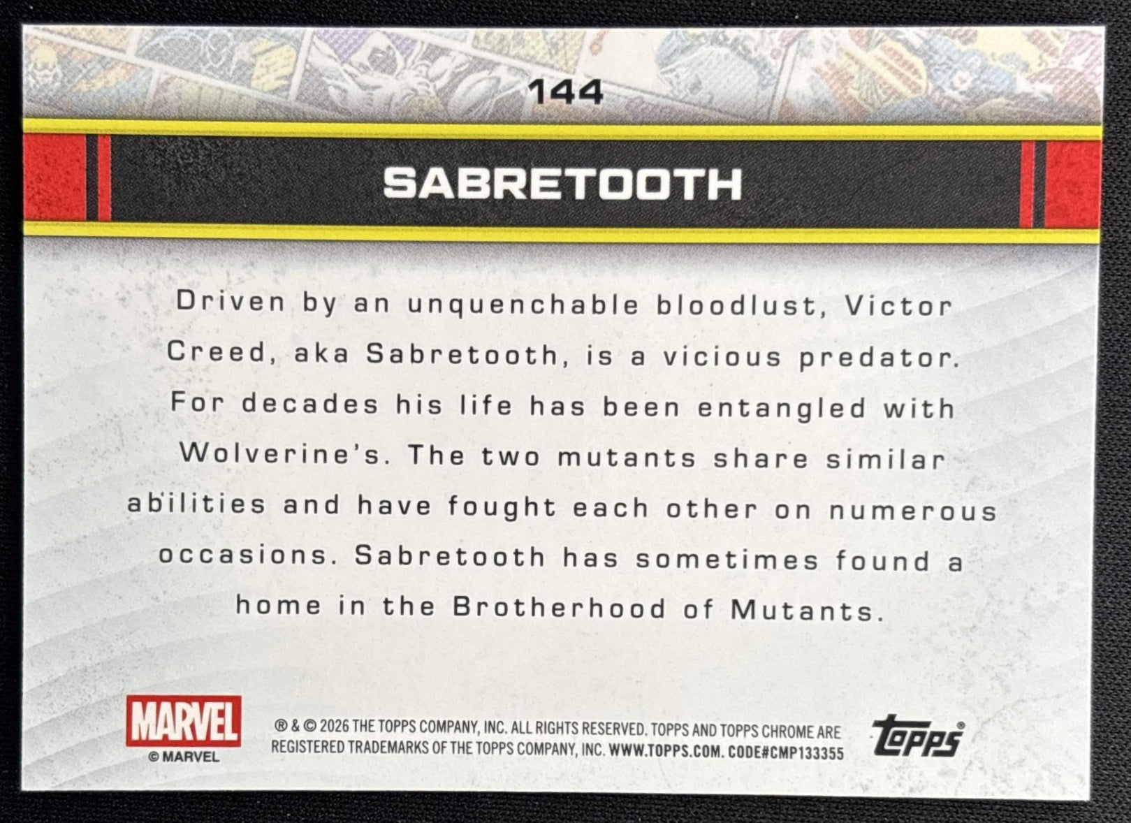 Sabretooth 2026 Topps Chrome Marvel Comics