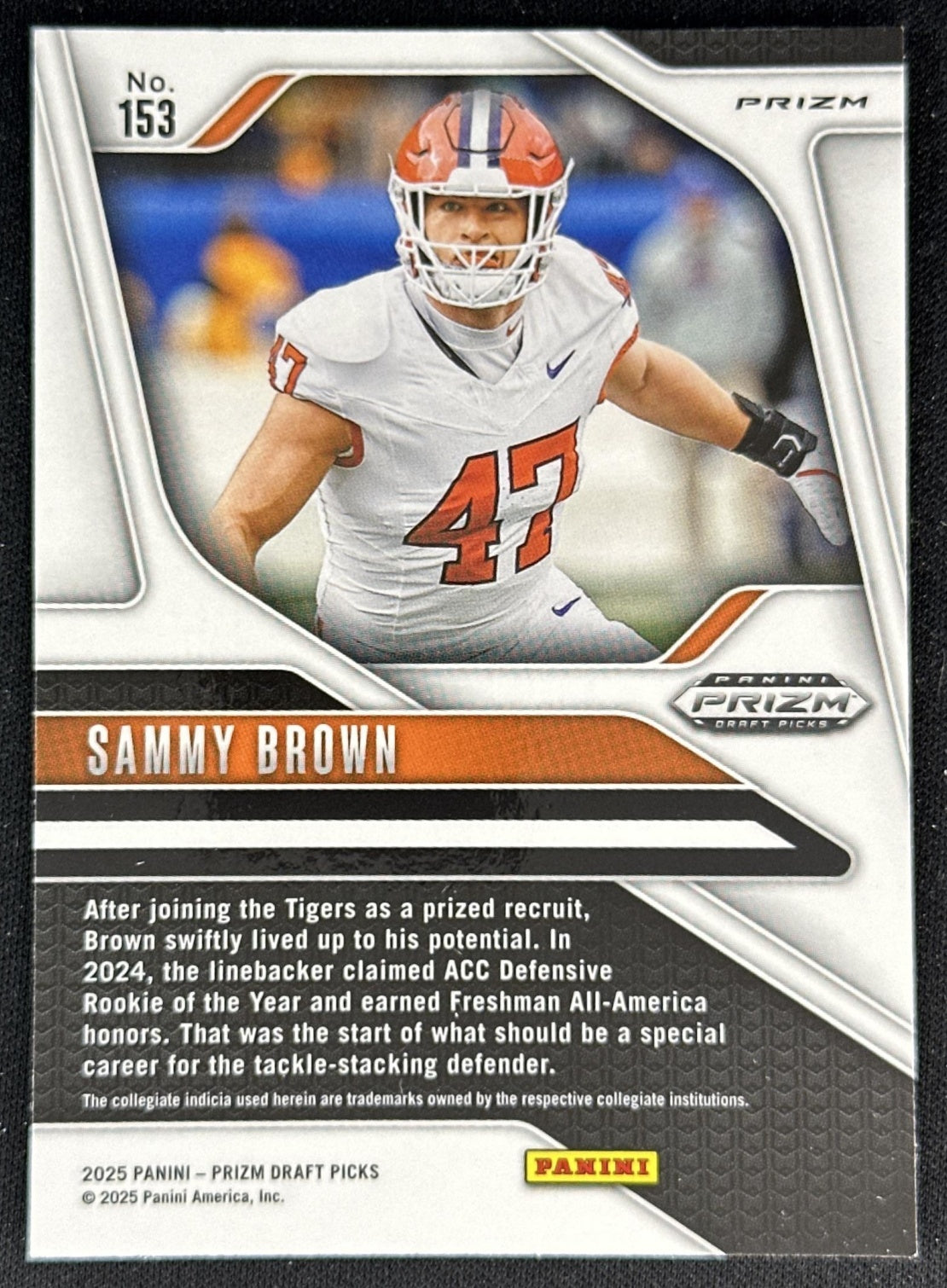 Sammy Brown 2025 Panini Prizm Draft Picks Red Ice Tigers back