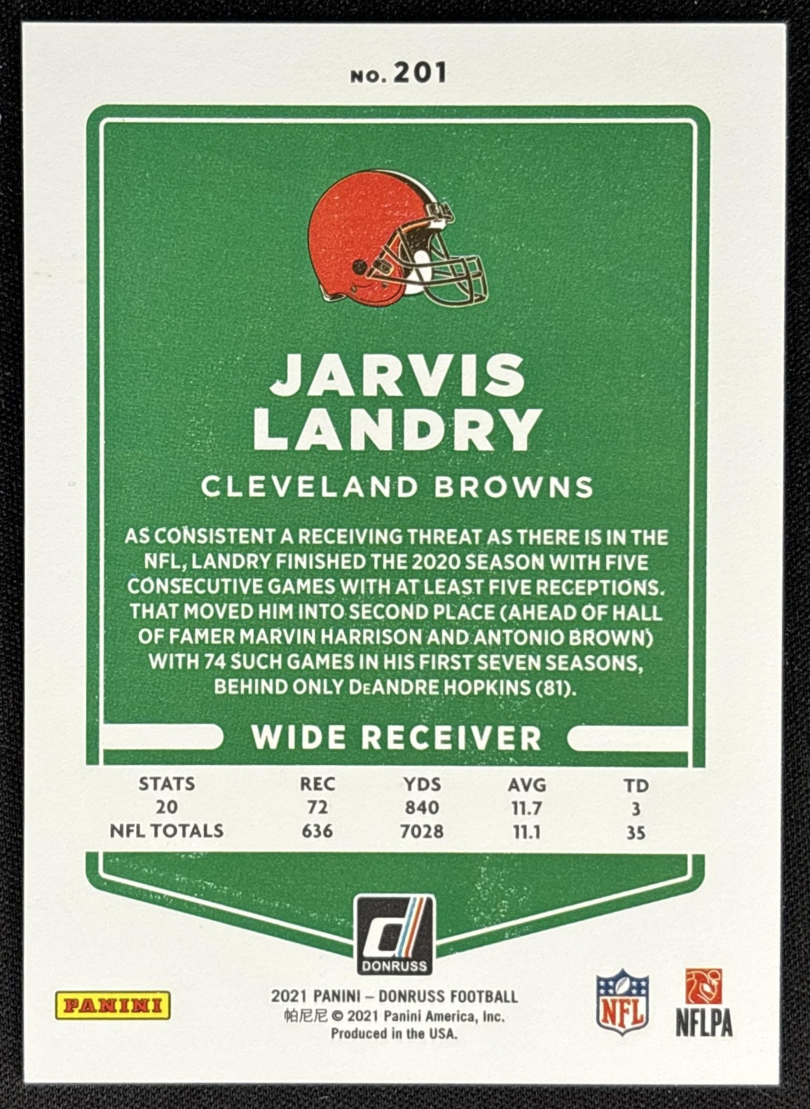 Jarvis Landry 2021 Panini Donruss Press Proof Premium Browns Sports Trading Card
