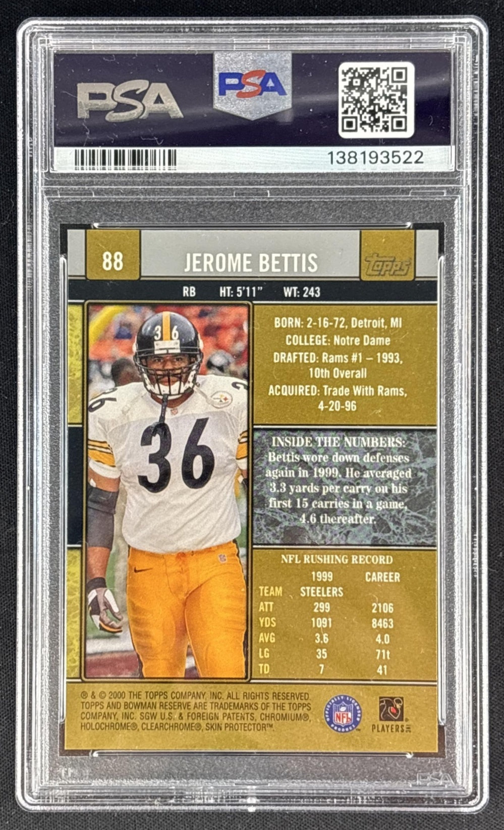 Jerome Bettis 2000 Bowman Reserve PSA 9 Steelers 138193522 Sports Trading Cards
