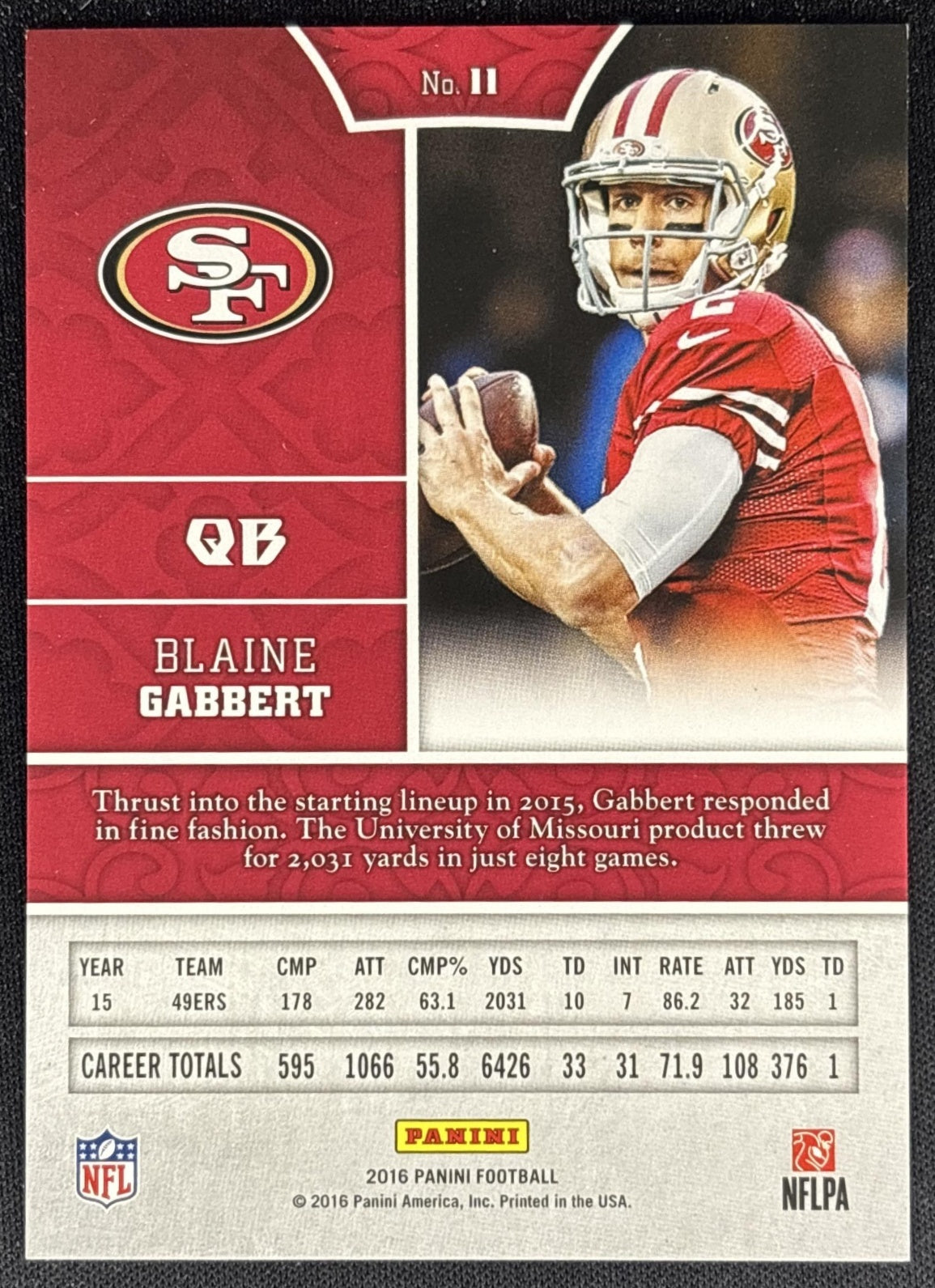 Blaine Gabbert 2016 Panini Bravery Green /199 49ers back