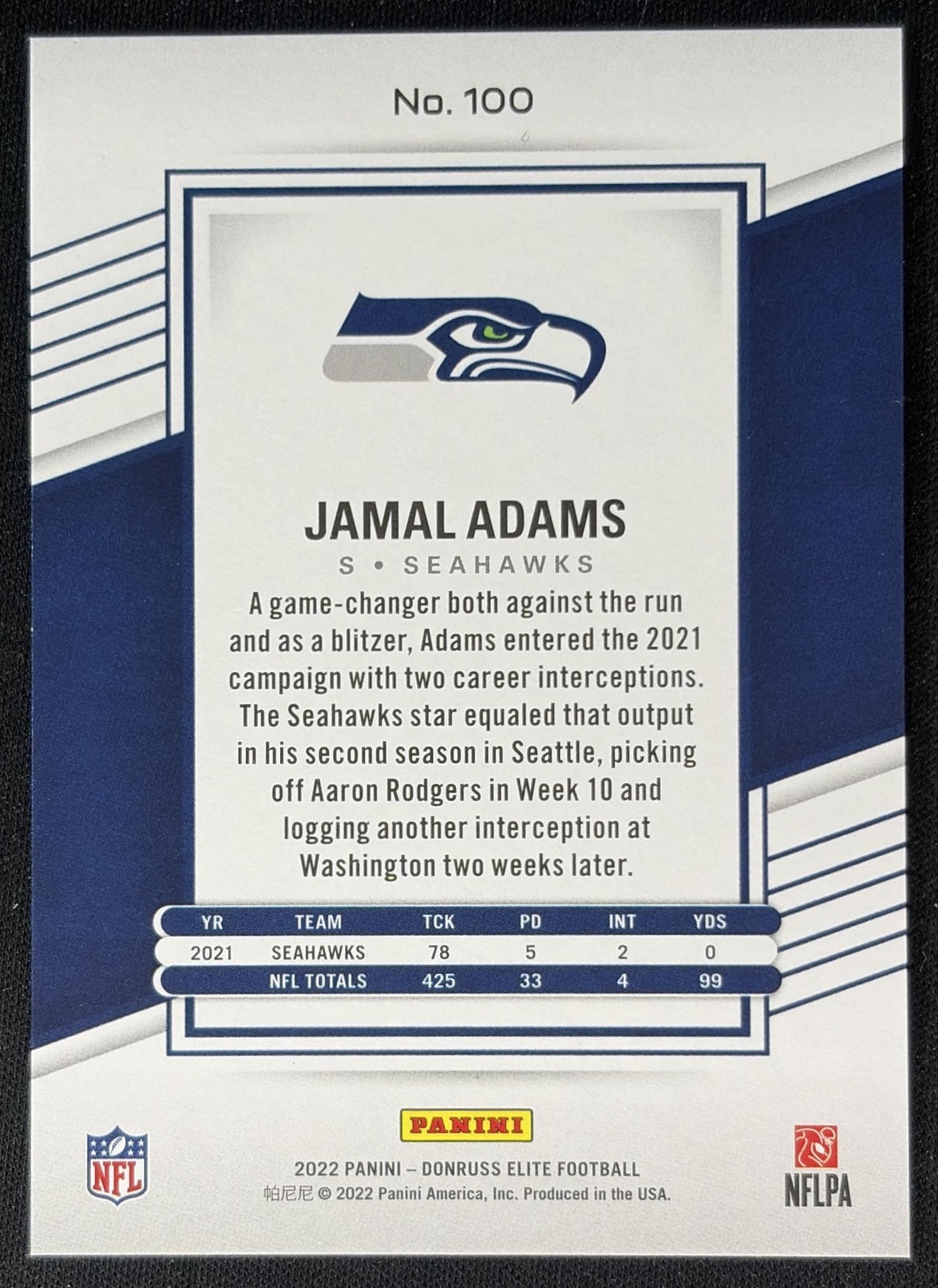 Jamal Adams 2022 Panini Donruss Elite Status Explosion /499 Seahawks back