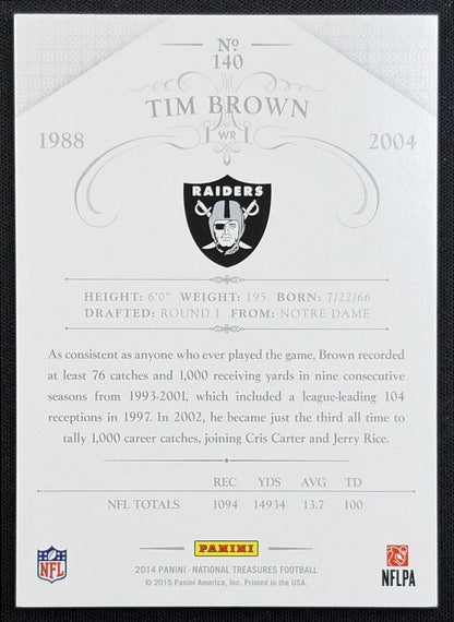Tim Brown 2014 Panini National Treasures /99 Raiders