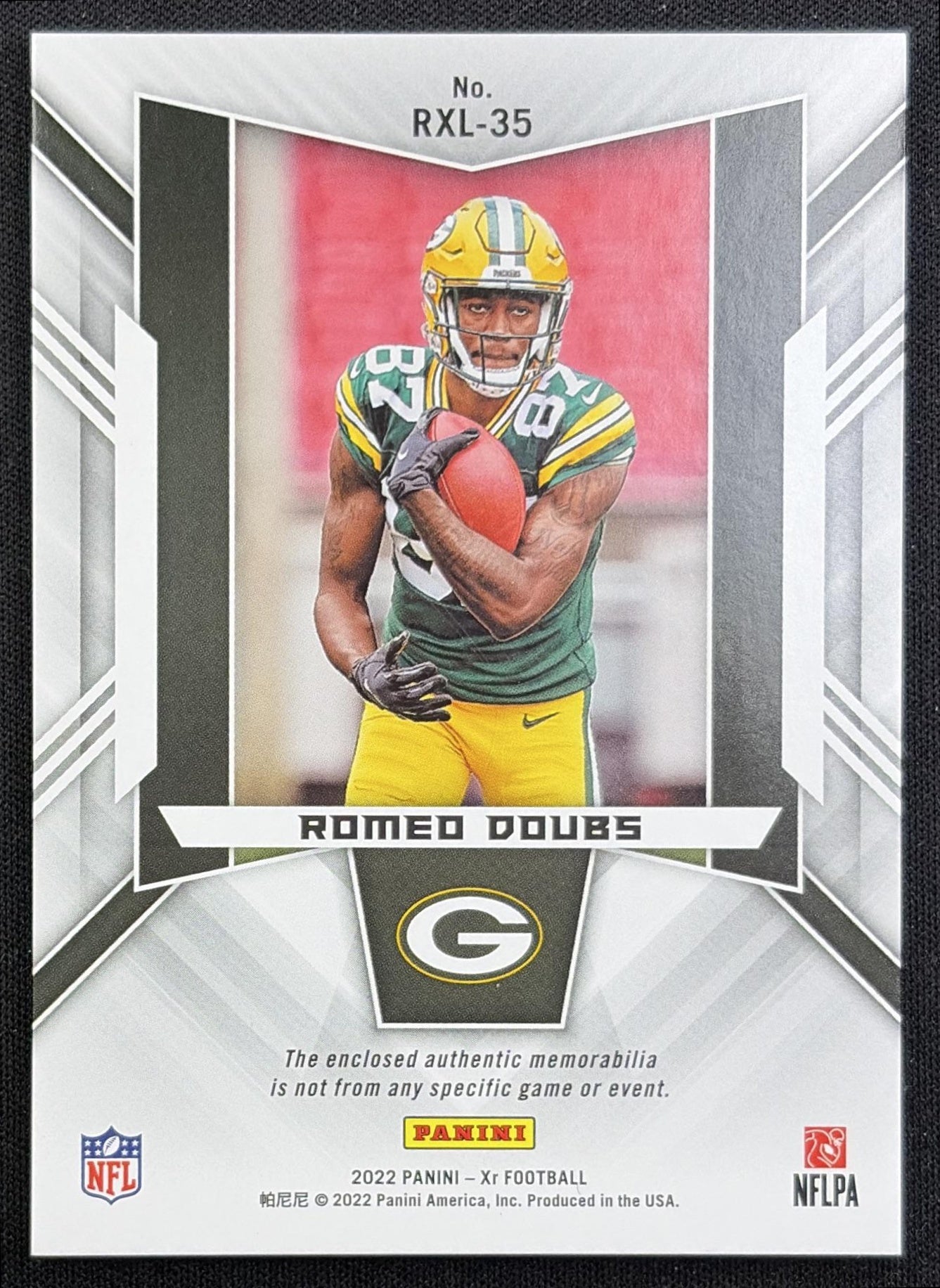 Romeo Doubs 2022 Panini XR X Ray Swatches Orange /25 Packers