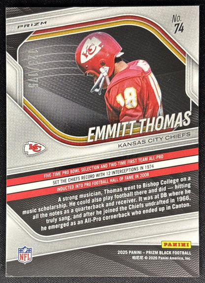 Emmitt Thomas 2025 Panini Prizm Black White /175 Chiefs Sports Trading Cards