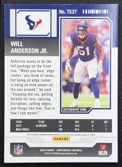 Will Anderson Jr. 2023 Panini Contenders Rookie Ticket Swatches Texans