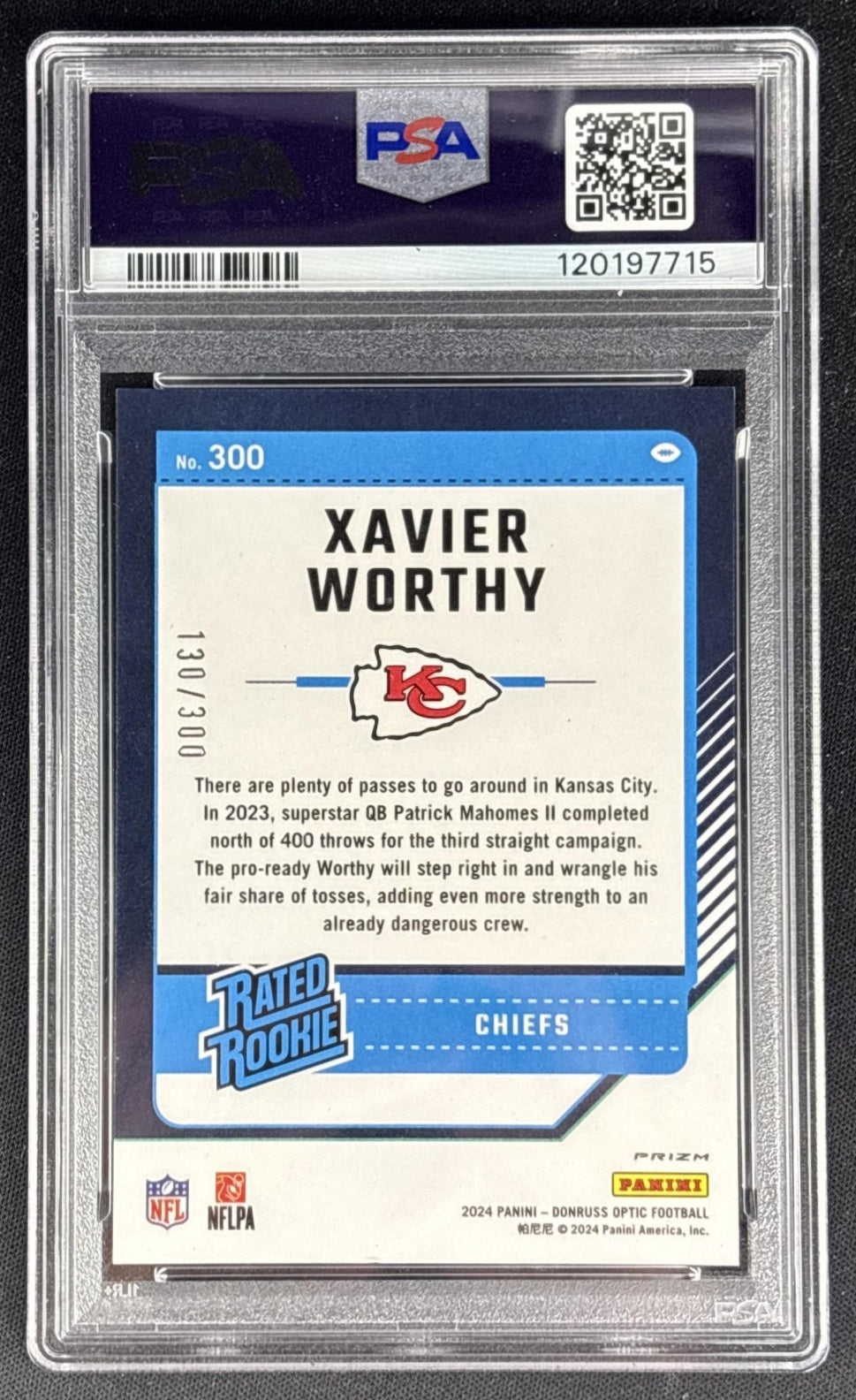 Xavier Worthy 2024 Panini Donruss Optic Wave /300 PSA 8 Chiefs