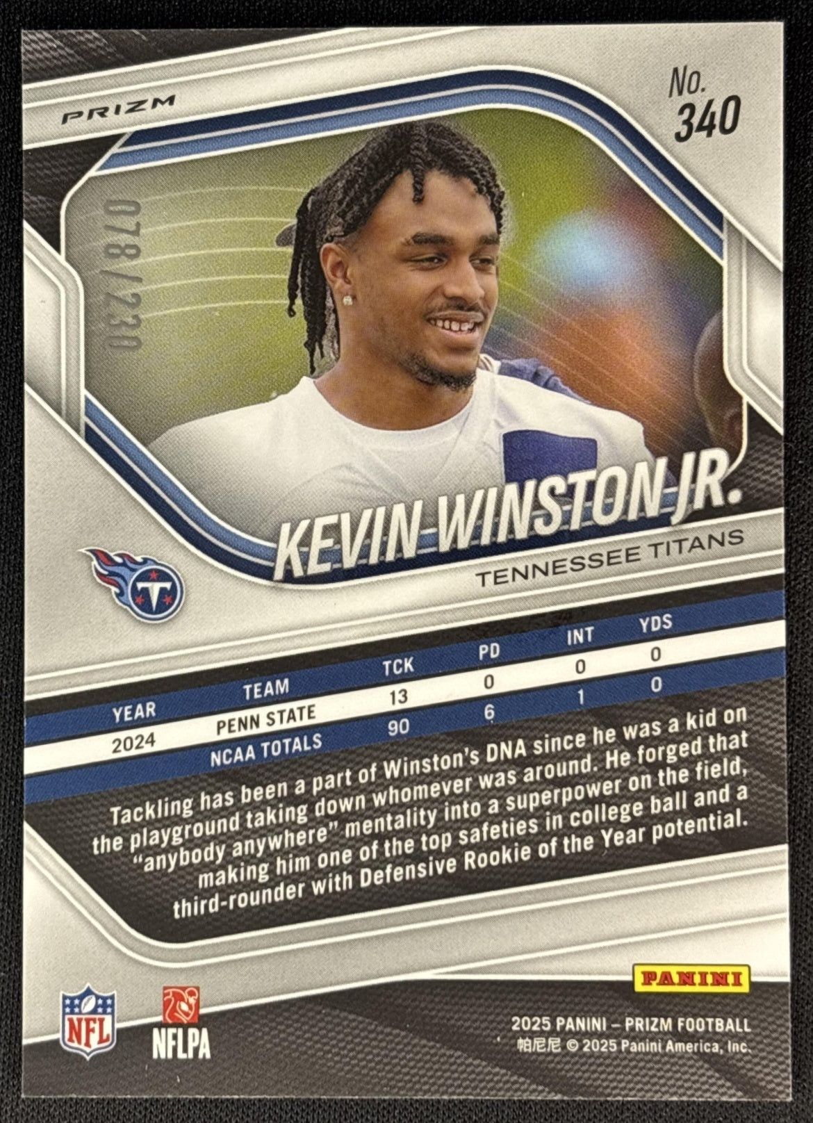 Kevin Winston Jr. 2025 Panini Prizm Blue Wave /230 Titans Sports Trading Cards