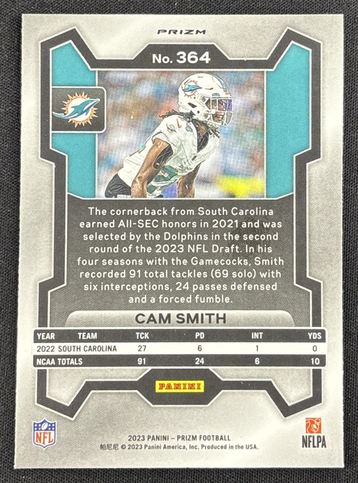 Cam Smith 2023 Panini Prizm Purple Pulsar Dolphins