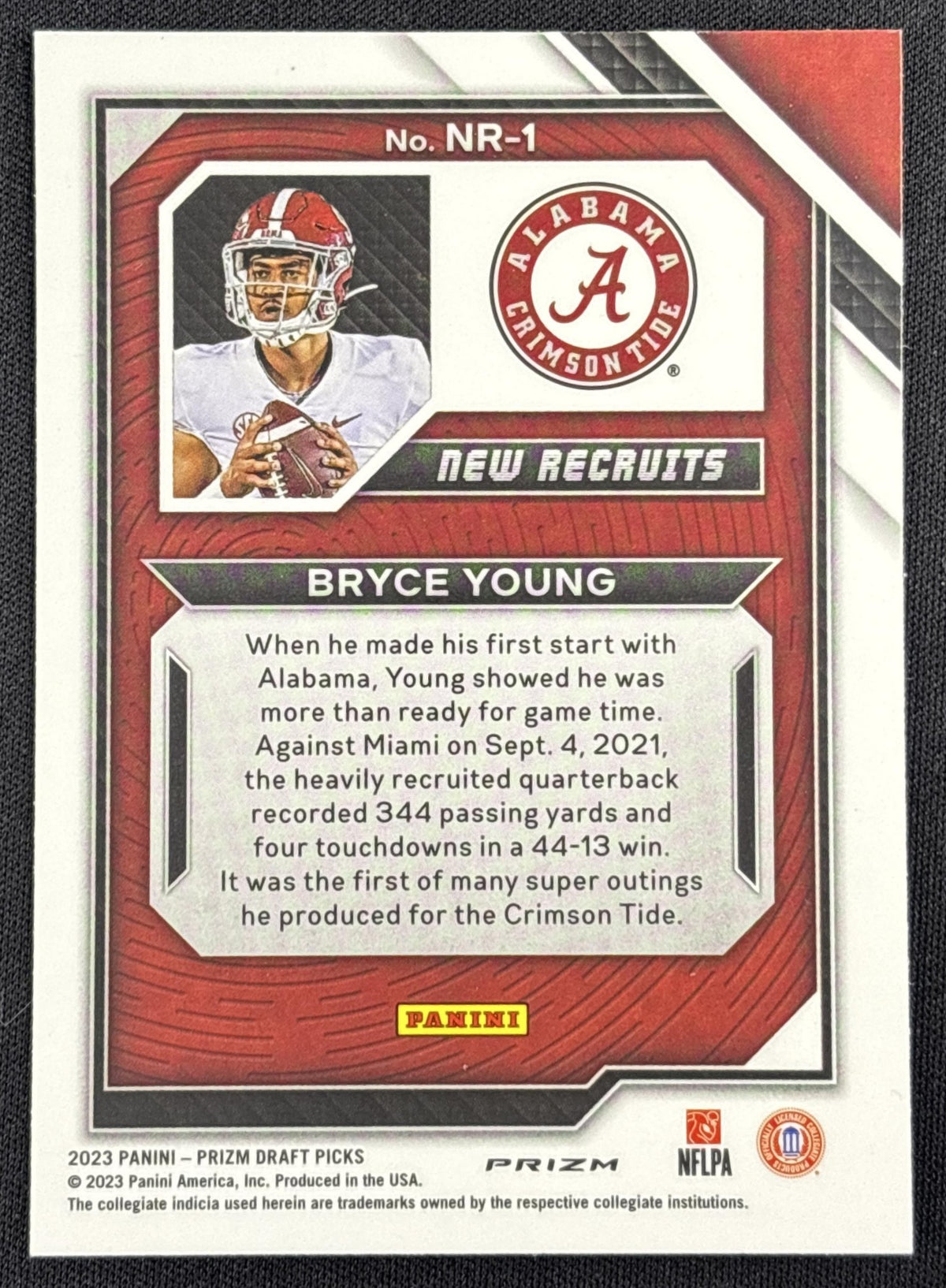 Bryce Young 2023 Panini Prizm Draft Picks New Recruits Green Crimson Tide