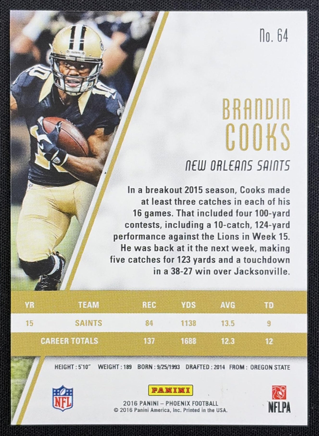 Brandin Cooks 2016 Panini Phoenix Saints back