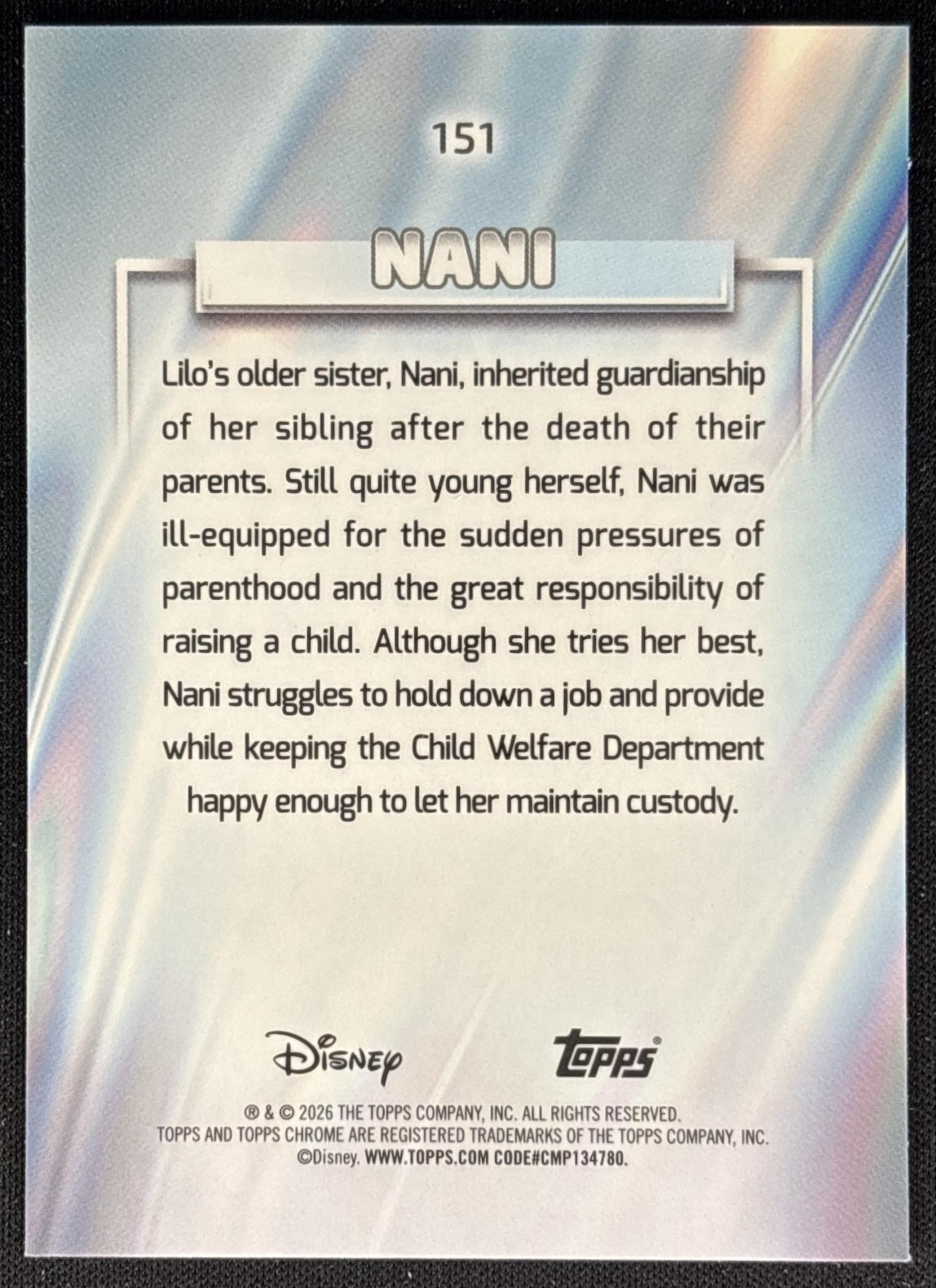 Nani 2026 Topps Chrome Disney Lilo & Stitch back