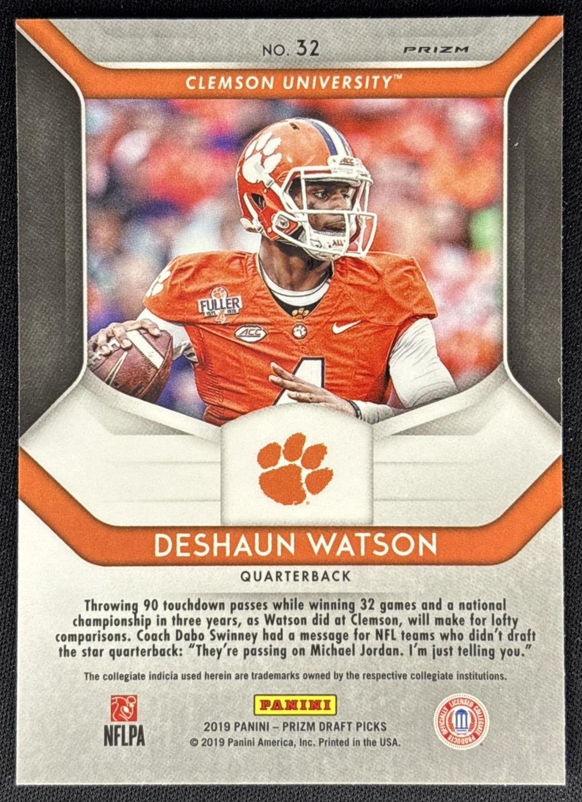 Deshaun Watson 2019 Panini Prizm Draft Picks Prizms Pink Pulsar Tigers back