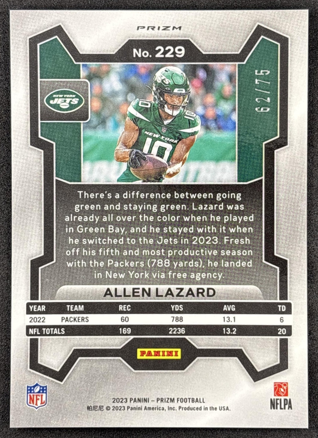 Allen Lazard 2022 Panini Prizm Green Scope /75 Packers back