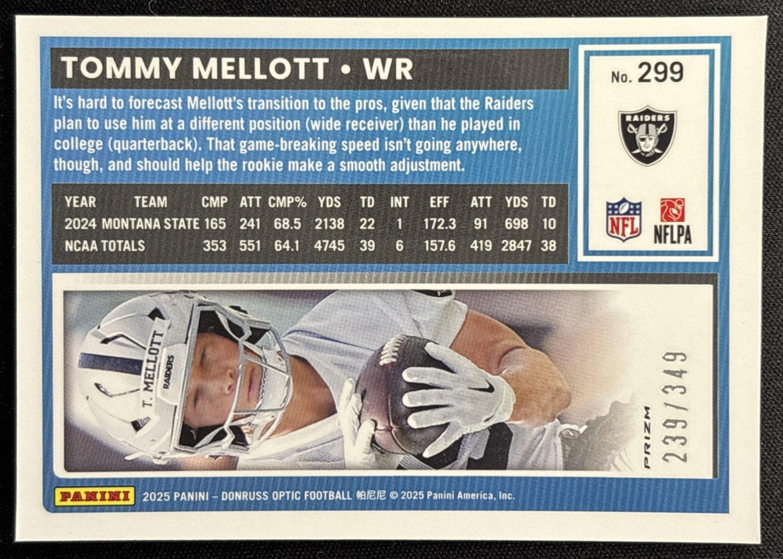 Tommy Mellott 2025 Panini Donruss Optic Rated Rookie Aqua Prizm /349 Raiders