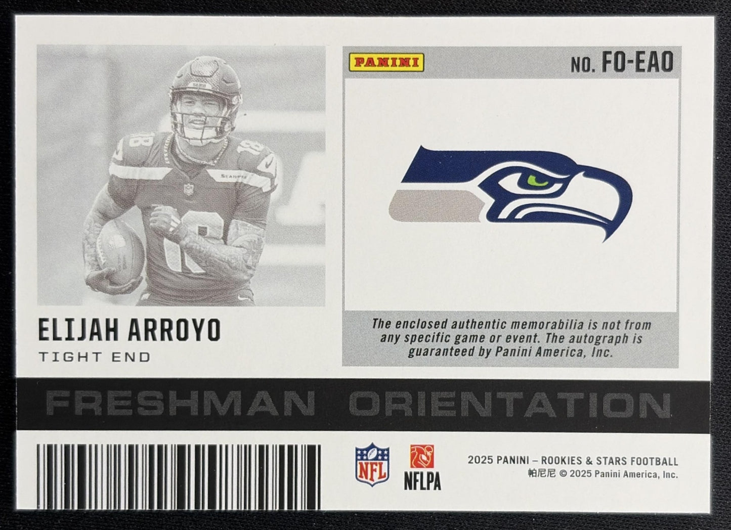 Elijah Arroyo 2025 Panini Rookies & Stars Freshman Orientation /99 Seahawks Sports Trading Cards