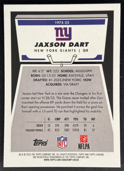 Jaxson Dart 2025 Topps Chrome 1975 Giants Sports Trading Cards