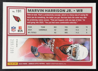 Marvin Harrison Jr. 2025 Panini Donruss Optic Orange Prizm /299 Cardinals back
