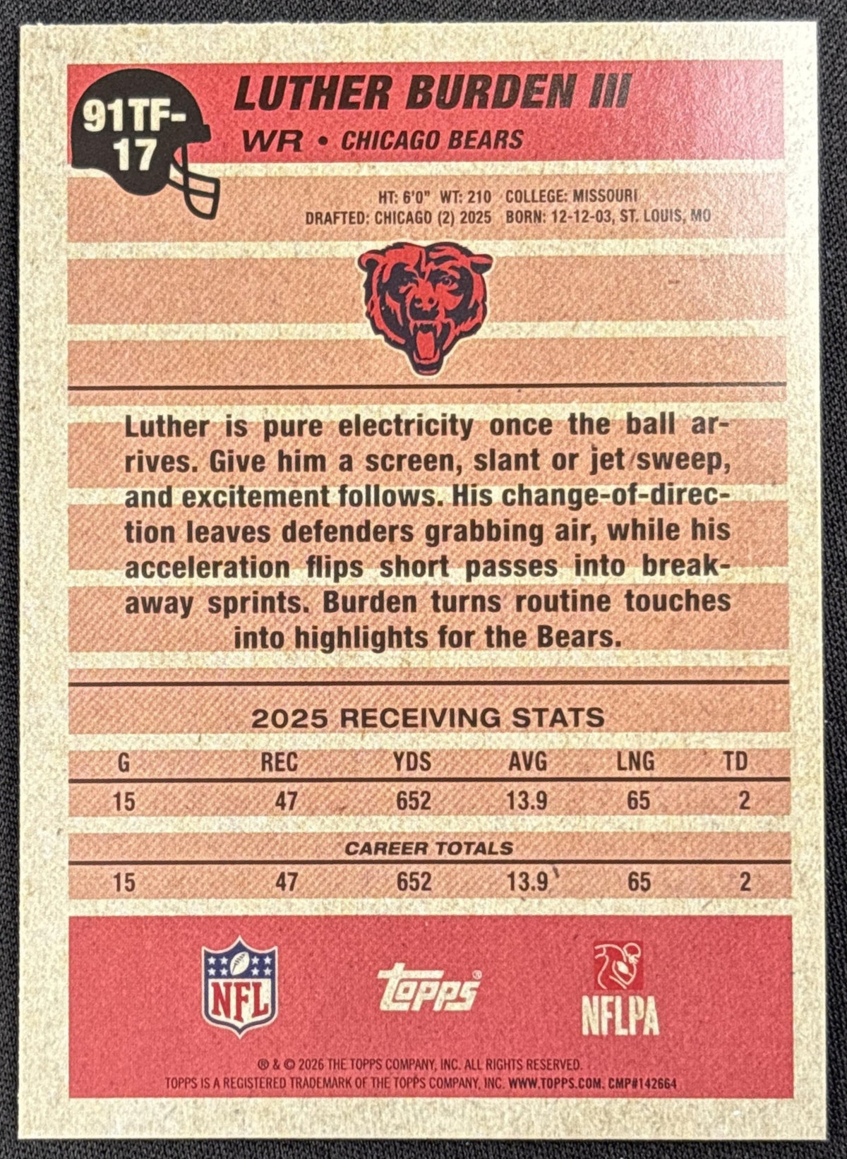Luther Burden III 2026 Topps 1991 Crackle Foil Bears