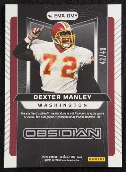 Dexter Manley 2026 Panini Obsidian Eruption Material Auto Blue /49 Redskins Sports Trading Card