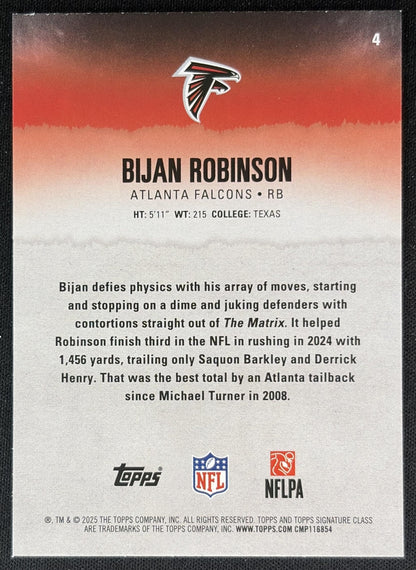Bijan Robinson 2025 Topps Signature Class Veteran Blue & Yellow Foil Falcons back