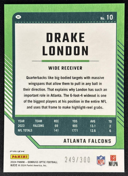 Drake London 2024 Panini Donruss Optic Wave /300 Falcons back
