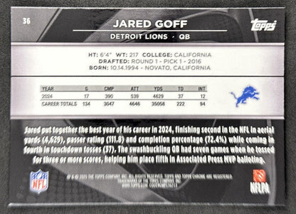 Jared Goff 2025 Topps Chrome Black Lions back
