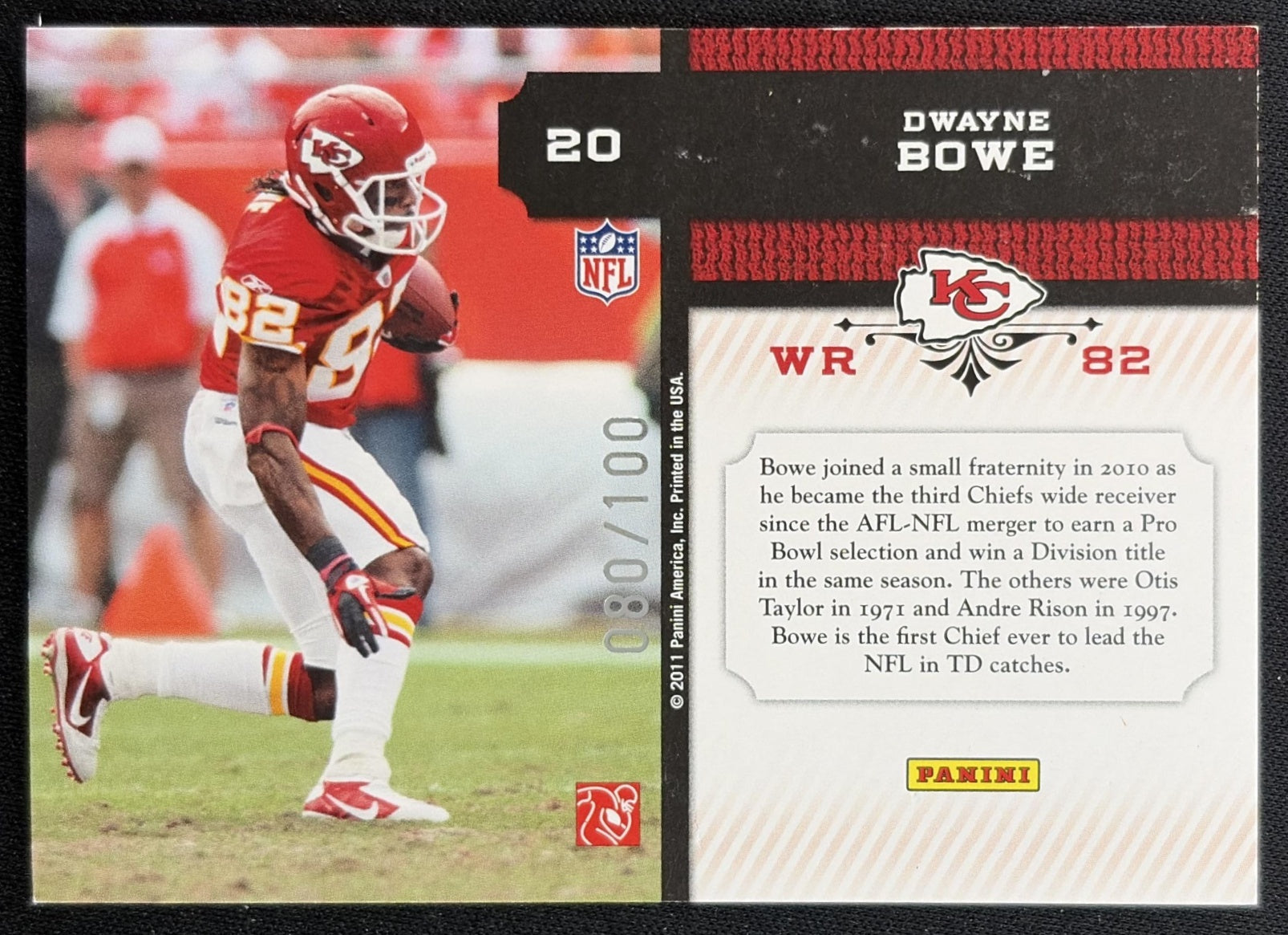 Dwayne Bowe 2011 Panini Absolute Memorabilia Marks of Fame Spectrum /100 Chiefs back