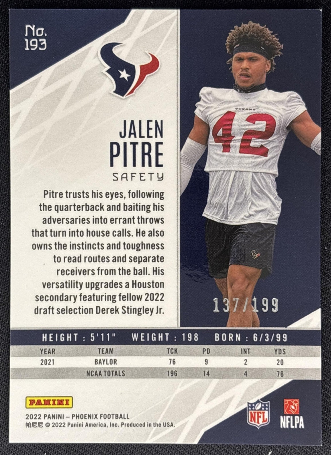 Jalen Pitre 2022 Panini Phoenix Pink /199 Texans back