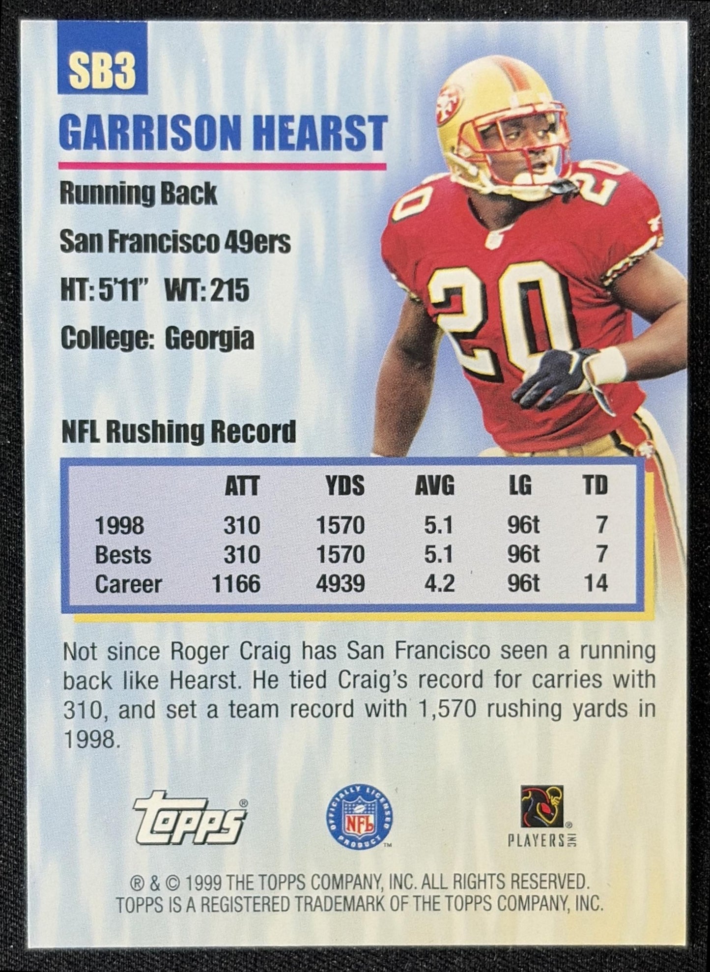 Garrison Hearst 1999 Topps Season's Best 49ers